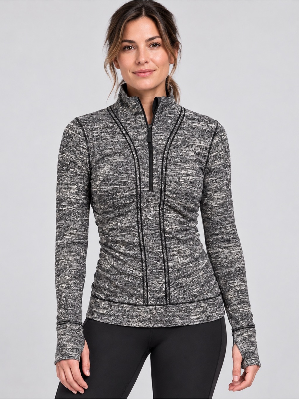 Lululemon Cypress Kiss 1/2 Zip Rulu Pullover Rush Jacquard Black White 2